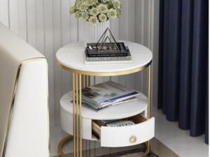 Kartgo Sovereign Pillar Side Table (Marble & Integrated Drawer)