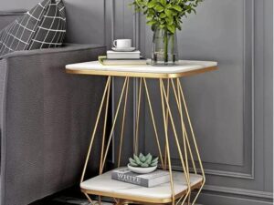 Kartgo Prism Tier Side Table (Marble & Gold Geometric)