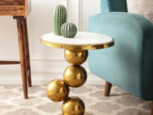 Kartgo Orbiter Sculptural Side Table (Marble & Gold Spheres)