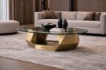 Kartgo Luxury Diamond Faceted Centre Table (Tempered Glass & Gold Base)