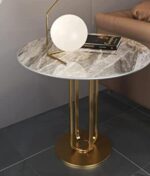 Kartgo Aurora Ribbon Side Table (Gray Marble & Gold Pedestal)