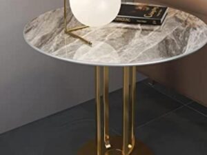 Kartgo Aurora Ribbon Side Table (Gray Marble & Gold Pedestal)