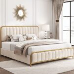 Kartgo Royal Velvet Wingback Platform Bed (Champagne Ivory & Gold)