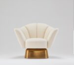Kartgo Petal Swivel Accent Chair (Cream Bouclé & Gold Base)