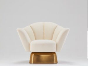 Kartgo Petal Swivel Accent Chair (Cream Bouclé & Gold Base)