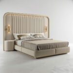 Kartgo Royal Velvet Wingback Platform Bed (Champagne Ivory & Gold)
