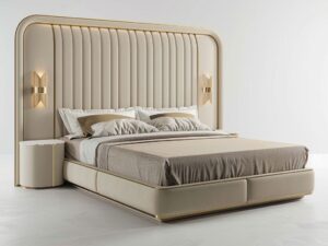 Kartgo Royal Velvet Wingback Platform Bed (Champagne Ivory & Gold)