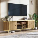 Kartgo Luxury Fluted Curved TV Stand (Walnut & Marble Finish)