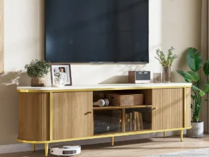 Kartgo Luxury Fluted Curved TV Stand (Walnut & Marble Finish)