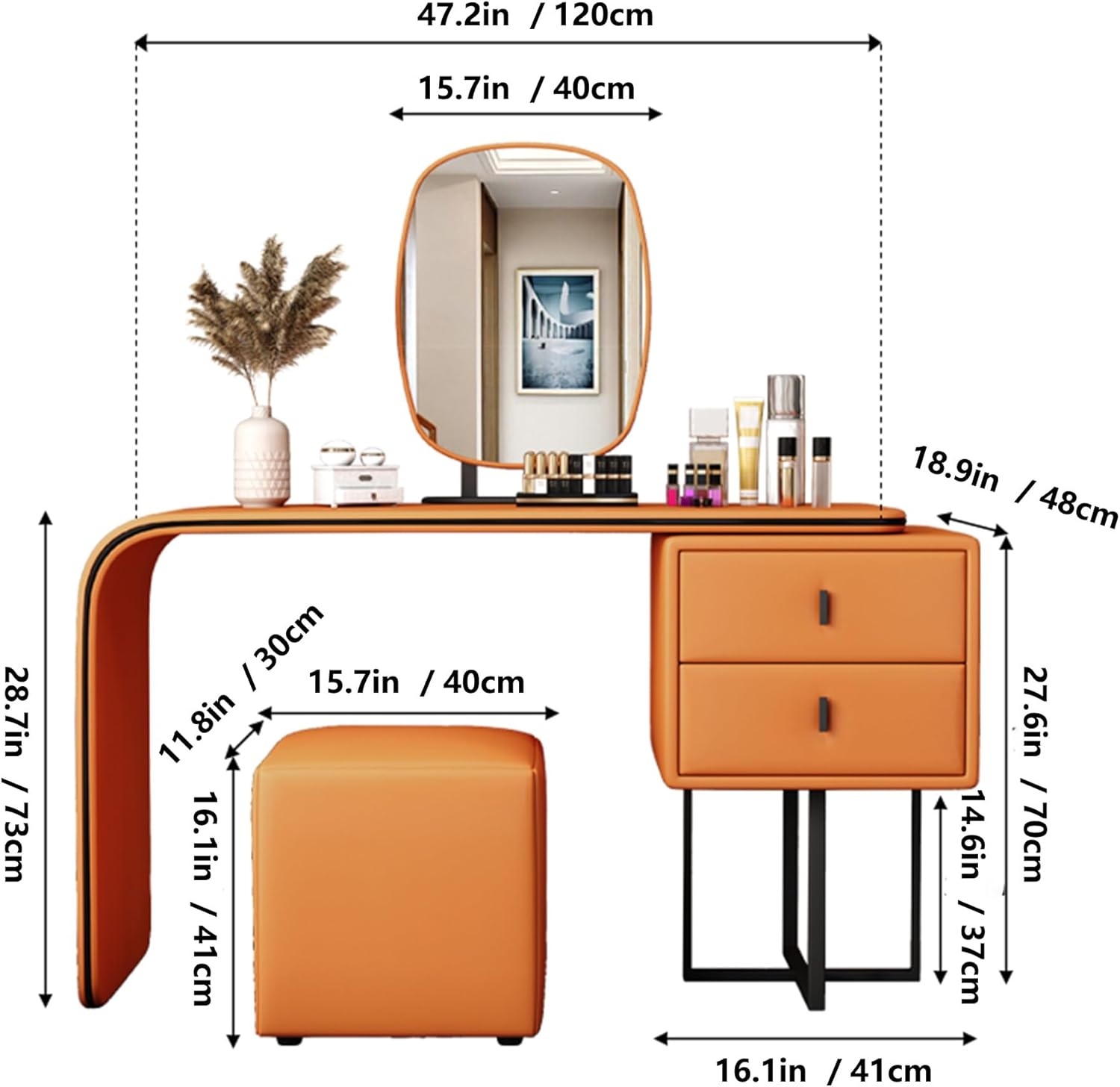 Slate Grey 2-Drawer Vanity Chest – Luxury Vegan Leather Wrapped Storage | Kartgo - Image 4