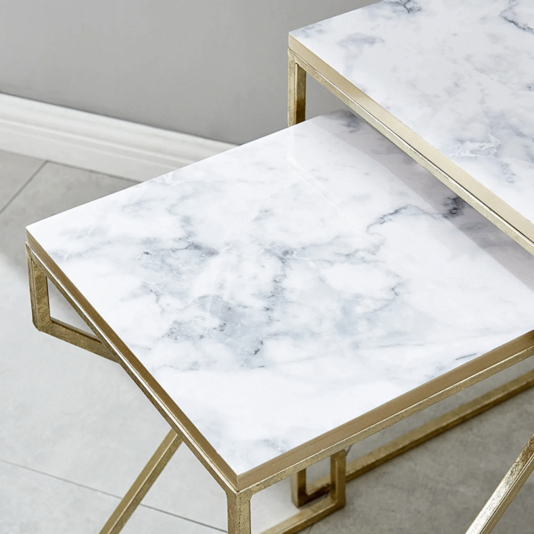 Kartgo Marble Nesting Side Tables (Geometric Gold Base) - Image 2