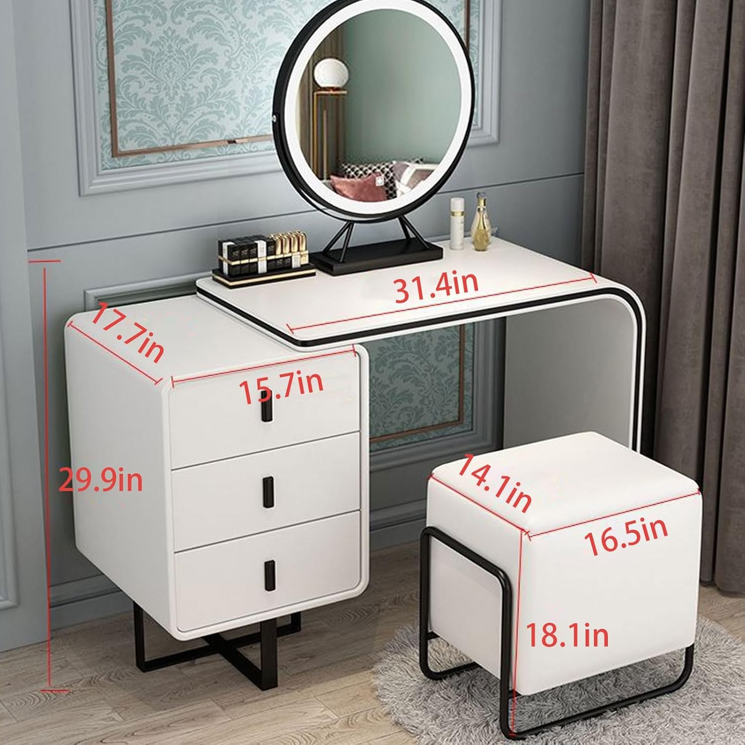 Minimalist Vanity Set – Curved Profile Vanity with Smart LED Mirror | Kartgo - Image 3