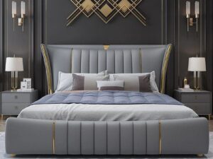 Kartgo Graphite Linear Wingback Bed