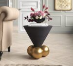Kartgo Apex Orb Side Table (Matte Black Cone & Gold Spheres)