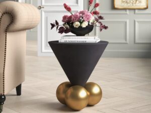 Kartgo Apex Orb Side Table (Matte Black Cone & Gold Spheres)