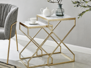 Kartgo Marble Nesting Side Tables (Geometric Gold Base)
