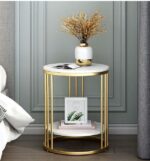 Kartgo Meridian Pillar Side Table (Marble & Gold Circular)