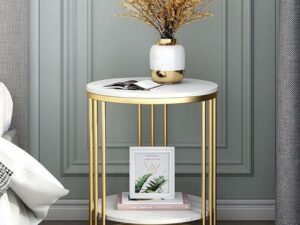 Kartgo Meridian Pillar Side Table (Marble & Gold Circular)