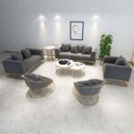 Kartgo Modern Grey Velvet & Gold Geometric Sofa Set