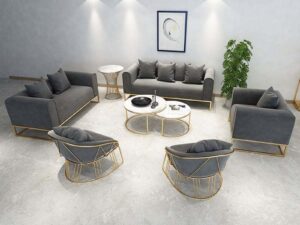Kartgo Modern Grey Velvet & Gold Geometric Sofa Set