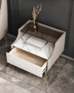 Kartgo Marbella Luxe Nightstand (Marble, Glass & Fluted Detailing)