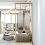 Kartgo Designer Gold Frame Room Partition (Fluted Glass)
