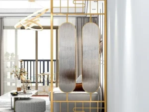 Kartgo Designer Gold Frame Room Partition (Fluted Glass)