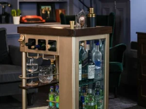 Kartgo Oval Rolling Bar Cart (Minimalist Gold Service Trolley)