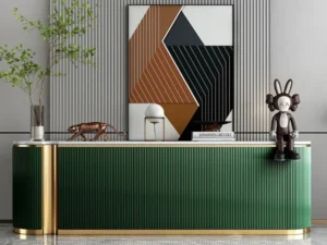 Kartgo Luxe Emerald Fluted TV Cabinet (White Marble Top)