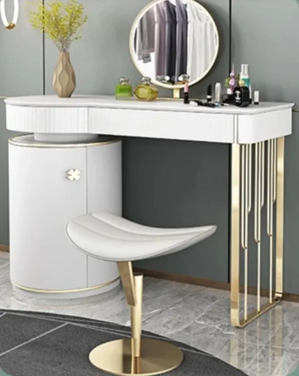 Kartgo White Floating Dressing Table (Integrated Storage & Sculptural Leg)