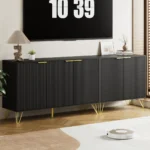 Kartgo Obsidian Fluted Media Tv Unit (Gold Hairpin Legs)