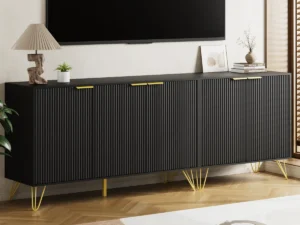 Kartgo Obsidian Fluted Media Tv Unit (Gold Hairpin Legs)