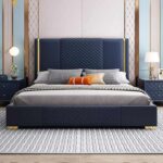 Kartgo Royal Velvet Wingback Platform Bed (Champagne Ivory & Gold)