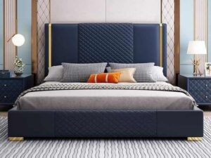 Kartgo Royal Velvet Wingback Platform Bed (Champagne Ivory & Gold)