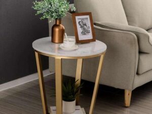 Kartgo Tapered Zenith Side Table (Dual-Tone Marble & Gold)