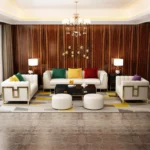 Kartgo Premium White Vegan Leather Sofa Set (Geometric Gold Base)