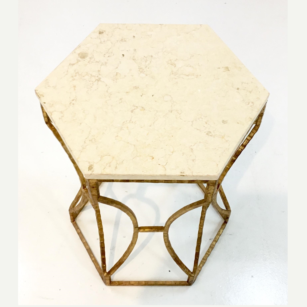 Kartgo Modern Side Table (Marble Top & Hammered Gold Base) - Image 2