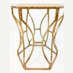 Kartgo Modern Side Table (Marble Top & Hammered Gold Base)