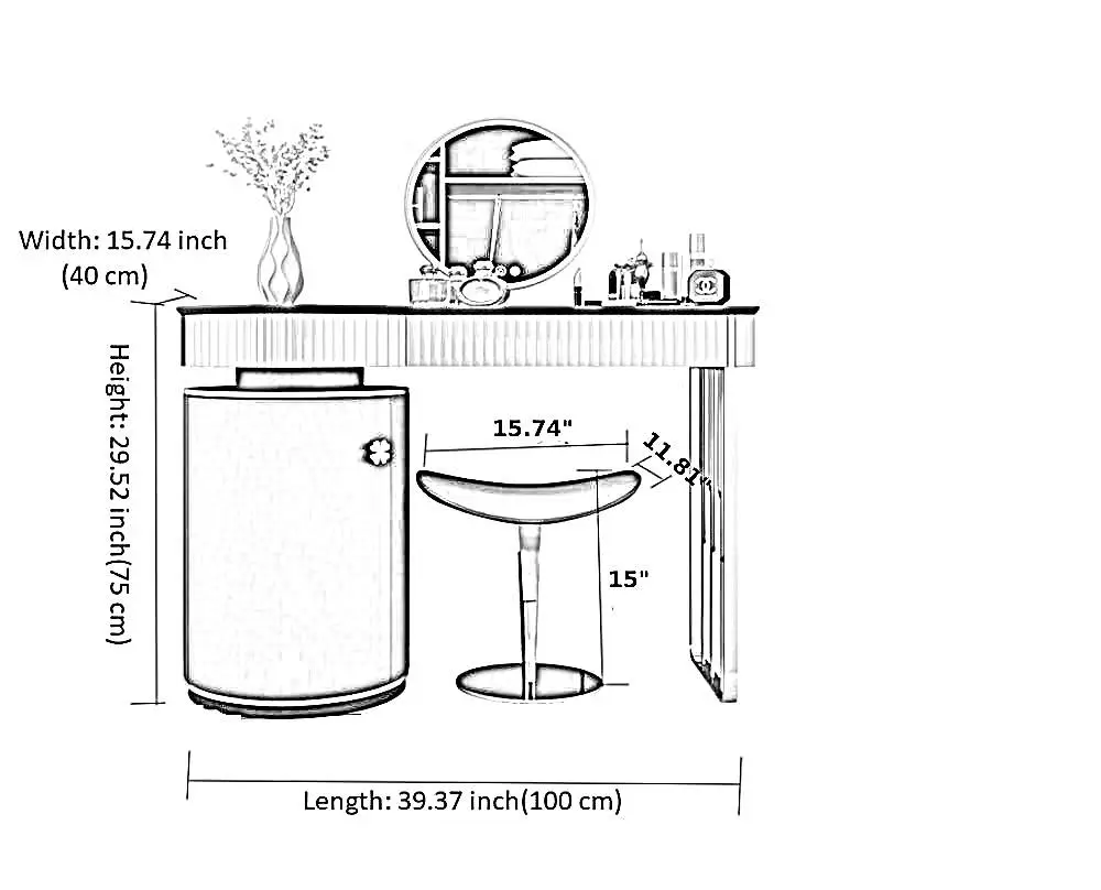 Kartgo White Floating Dressing Table (Integrated Storage & Sculptural Leg) - Image 2
