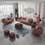 Kartgo Premium Rose Quartz Tufted Sofa Set (Gold Accents)