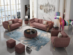 Kartgo Premium Rose Quartz Tufted Sofa Set (Gold Accents)