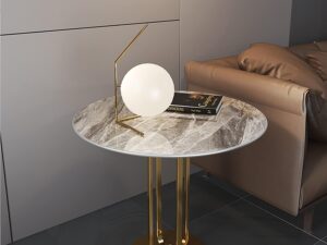Modern Marble Top PVD Stainless Steel Round Side Table with Gold Pedestal Base | Kartgo