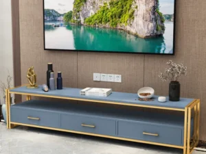 Kartgo Minimalist Nordic Sky Blue TV Console (Gold Metal Frame)